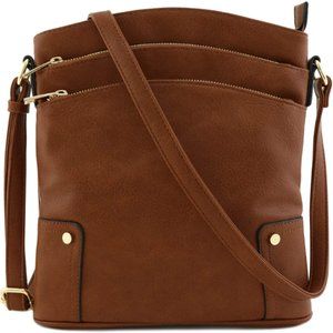 Triple Zip Pocket Large Crossbody Bag